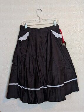 Hell Bunny Pinup Retro Spooksville Black White Bats Swing Circle Skirt L NWT